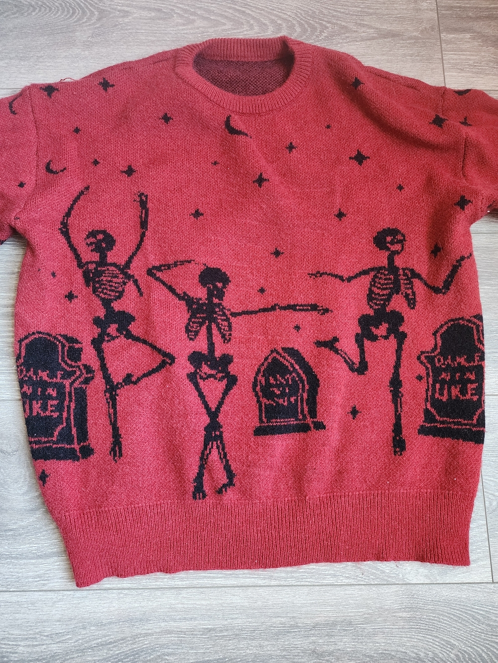 Festive Red & Black Skeleton Knit Sweater - Halloween - Picture 3 of 7
